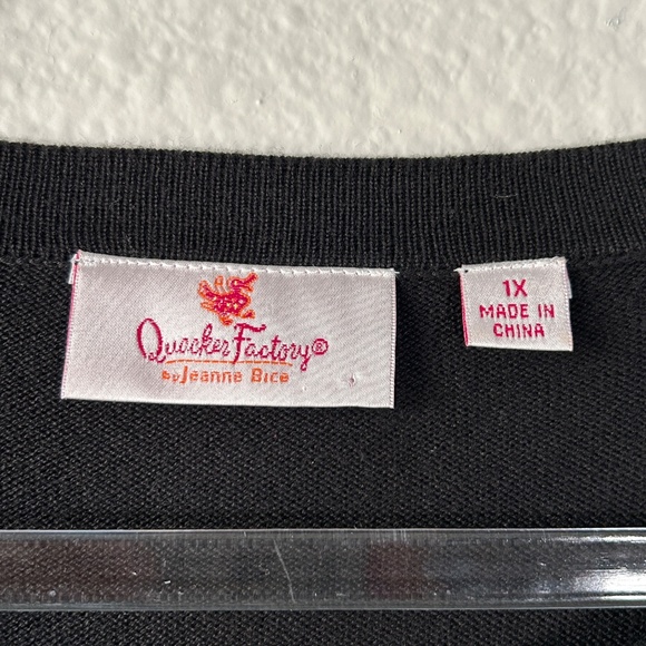 Quacker Factory plus size 1X tank cardigan duet black sequin trim cotton blend - Picture 10 of 11